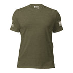 Front view of green Tee With Arm Hits with clean chest and sleeve prints