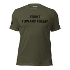 Front view of olive tee with front chest graphic