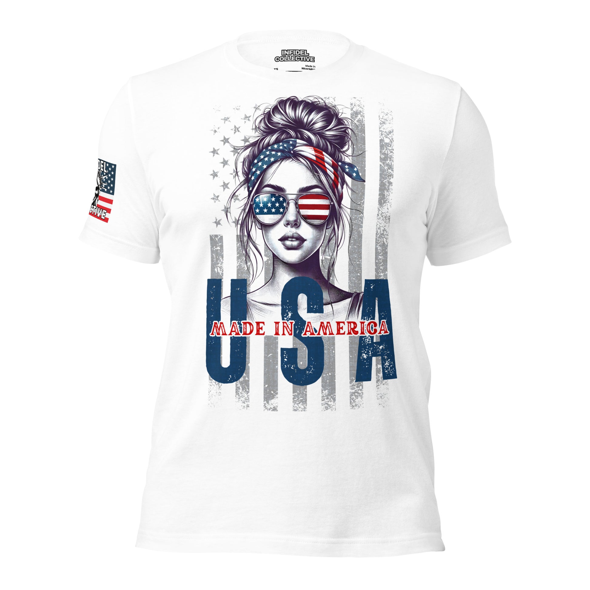 Patriotic T-Shirt: Aviator Babe USA Flag Graphic Tee in White  Infidel Collective