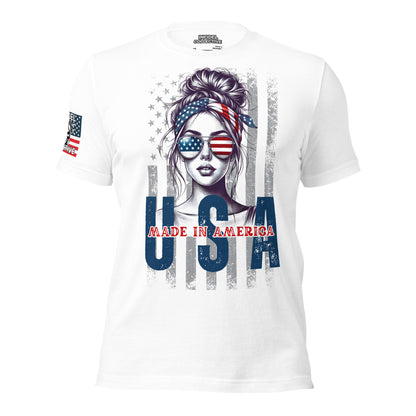 Patriotic T-Shirt: Aviator Babe USA Flag Graphic Tee in White  Infidel Collective