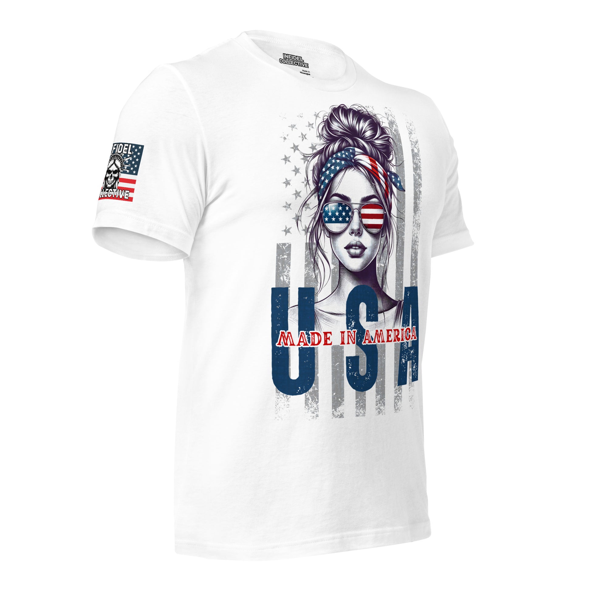 Patriotic T-Shirt: Aviator Babe USA Flag Graphic Tee in White  Infidel Collective