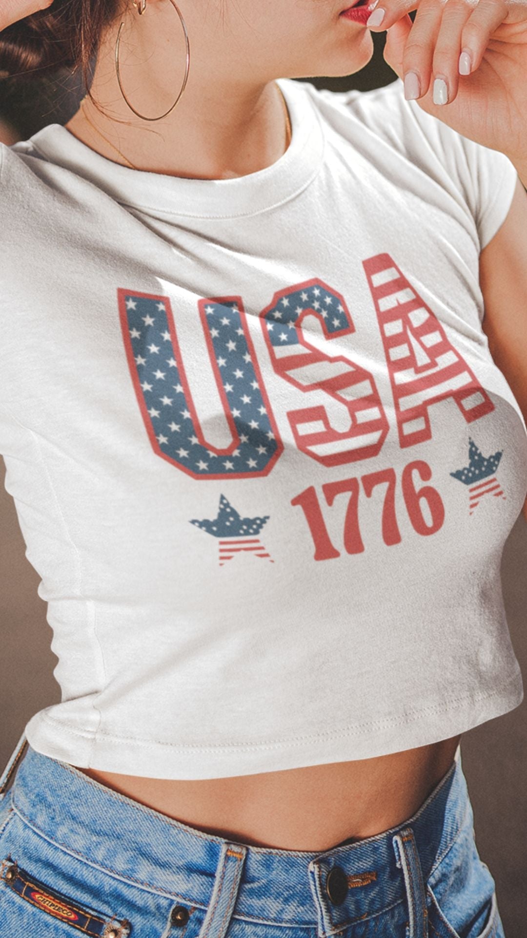 Crop Top  Patriotic Crop Top – USA 1776 Fourth of July White Shirt for Women Infidel Collective