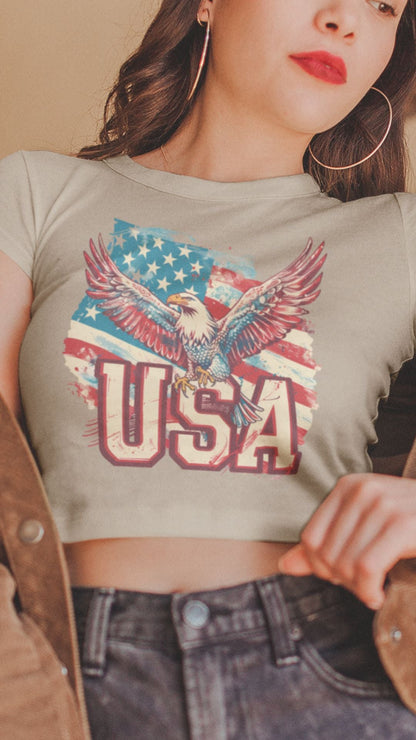 Crop Top  Patriotic Crop Tops – USA Eagle Flag Fourth of July Shirt Women Infidel Collective