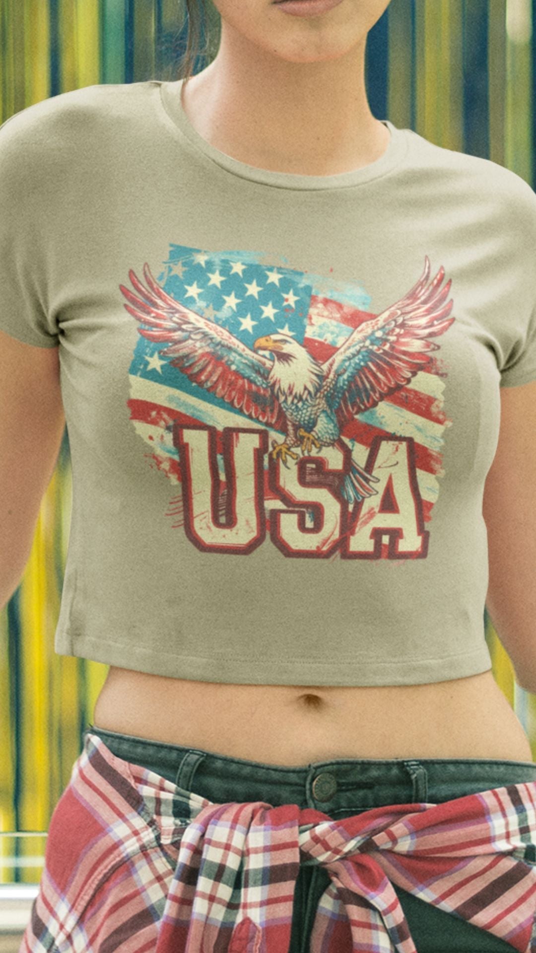 Crop Top  Patriotic Crop Tops – USA Eagle Flag Fourth of July Shirt Women Infidel Collective