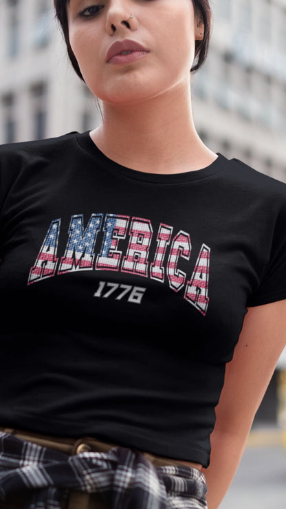 Crop Top  Patriotic Crop Top – America 1776 Vintage Flag Fourth of July Shirt Infidel Collective