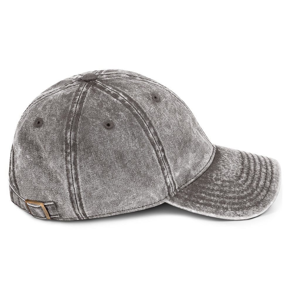 M Rugby Club charcoal gray vintage cap, right-side view.