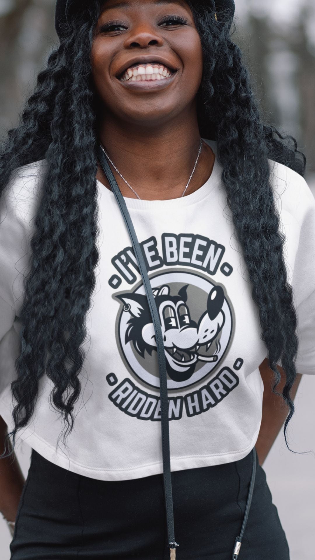 Crop Top  Crop Top NSFW – I’ve Been Ridden Hard Vintage Cartoon Wolf White Shirt Infidel Collective