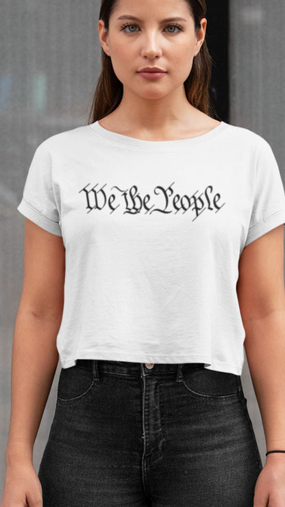 Crop Top  Patriotic Crop Top – We The People Script White Fourth of July Shirt Infidel Collective