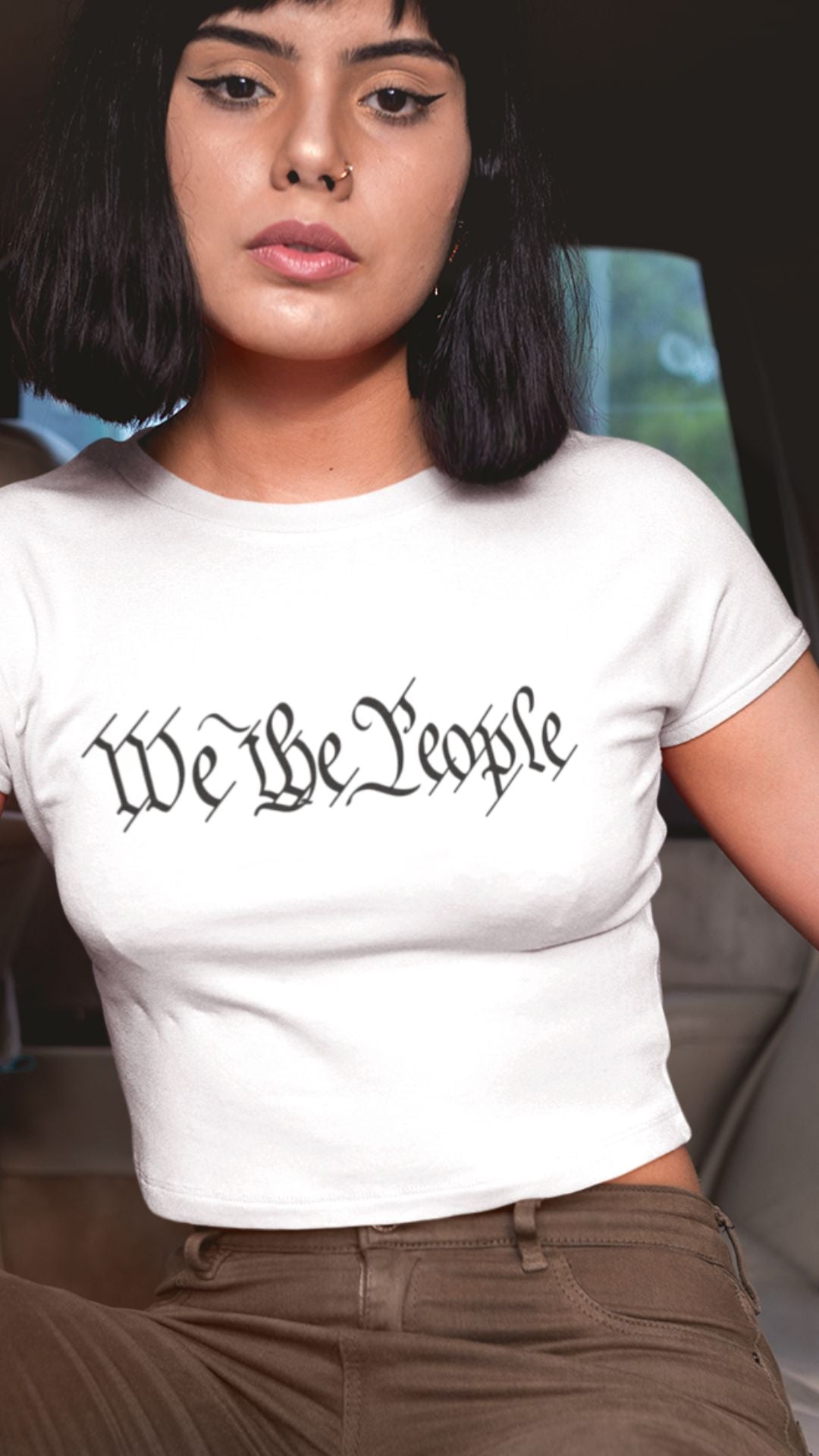Crop Top  Patriotic Crop Top – We The People Script White Fourth of July Shirt Infidel Collective