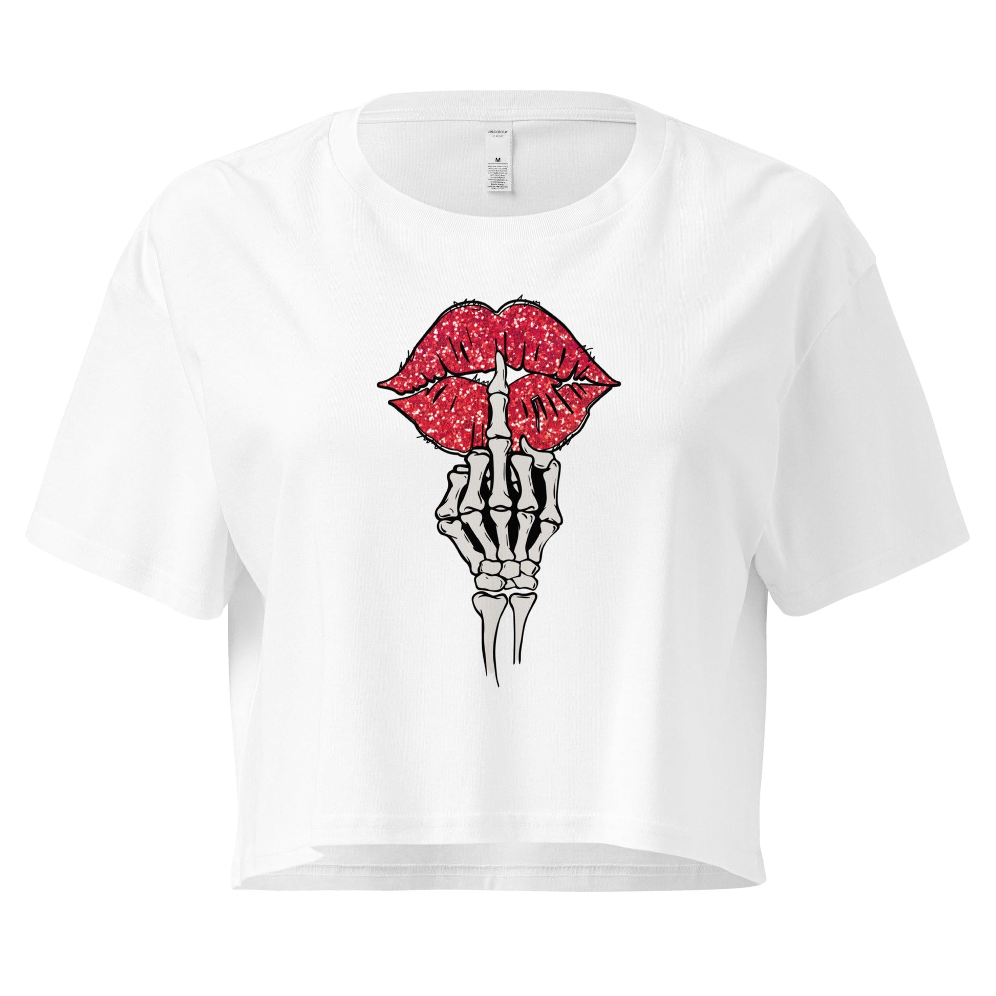 Crop Top XL Crop Top NSFW – Skeleton Middle Finger Lips Graphic White Shirt Infidel Collective