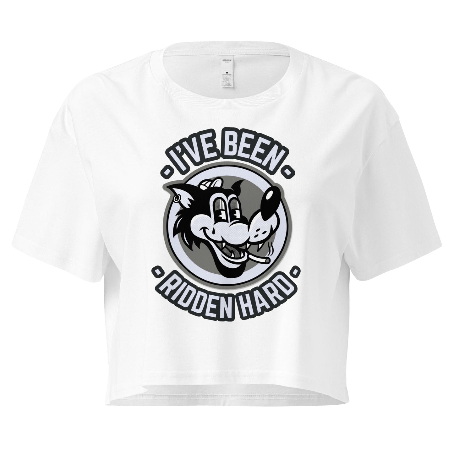 Crop Top XL Crop Top NSFW – I’ve Been Ridden Hard Vintage Cartoon Wolf White Shirt Infidel Collective