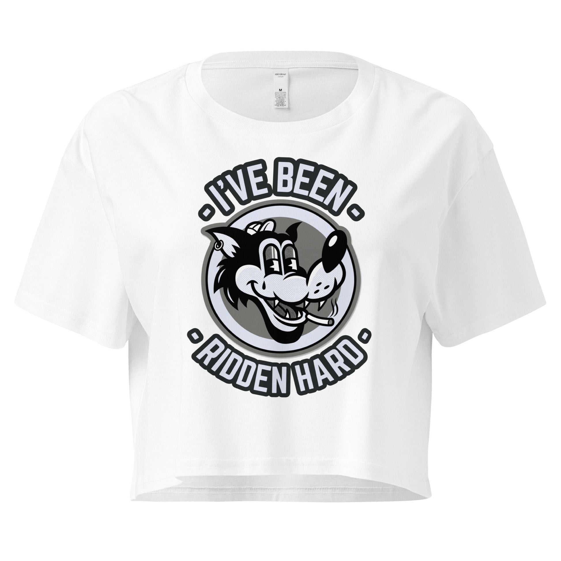 Crop Top XL Crop Top NSFW – I’ve Been Ridden Hard Vintage Cartoon Wolf White Shirt Infidel Collective