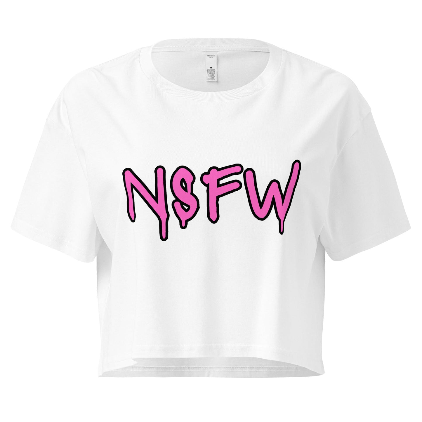 Crop Top XL Crop Top NSFW – Pink Graffiti Font Graphic White Shirt Infidel Collective