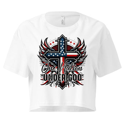Crop Top XL Patriotic Crop Top – Christian One Nation Under God White Fourth of July Shirt Infidel Collective