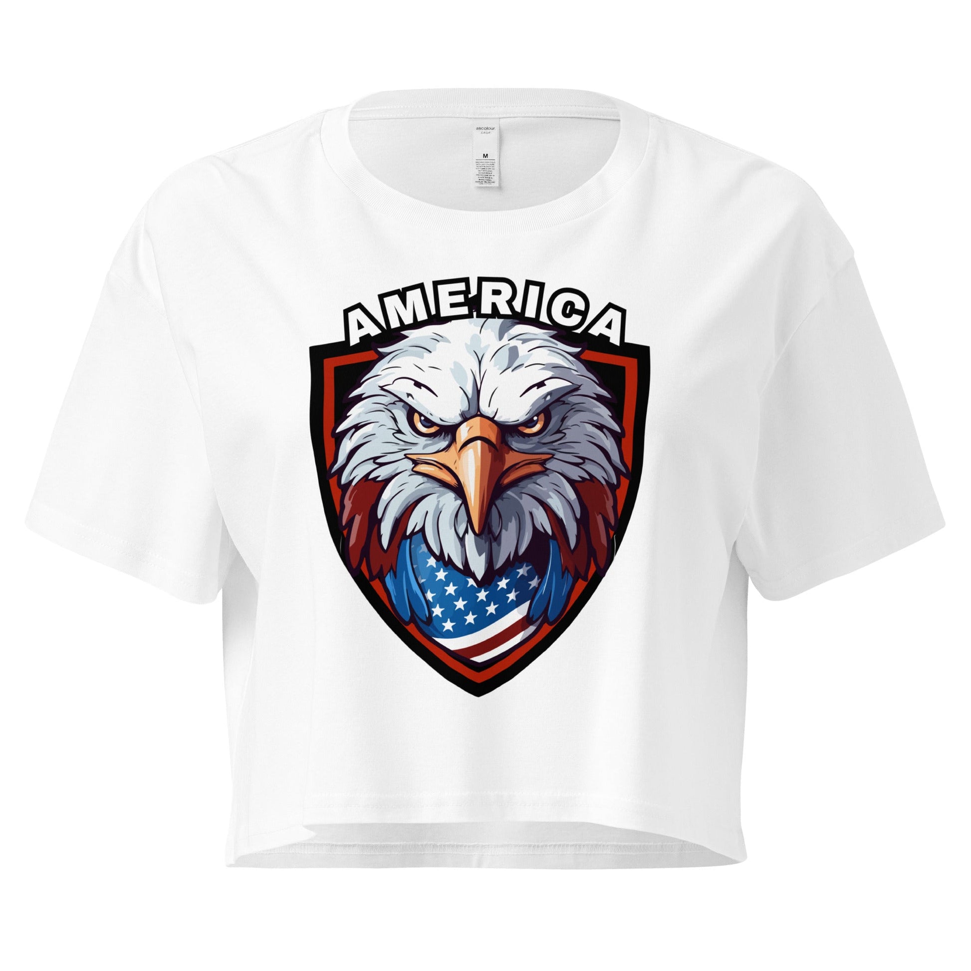 Crop Top XL Patriotic Crop Top – America Eagle Crest White Fourth of July Shirt Women Infidel Collective