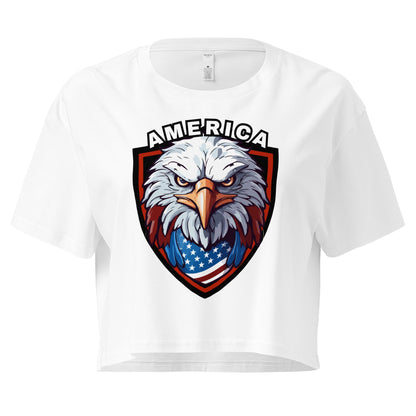 Crop Top XL Patriotic Crop Top – America Eagle Crest White Fourth of July Shirt Women Infidel Collective